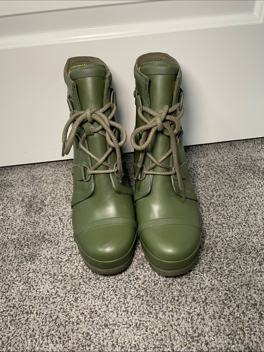 Sorel Olive Green Lace-Up Waterproof Women's Rain Boots - Picture 2 of 5